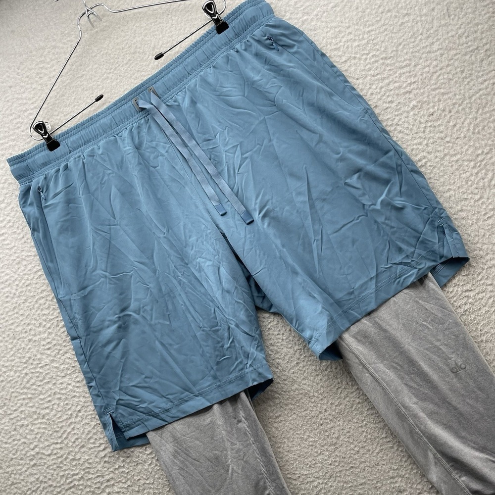 ALO 2 In 1‎ Shorts Mens XXL 2XL Blue Gray Leggings Compression Yoga Running Gym